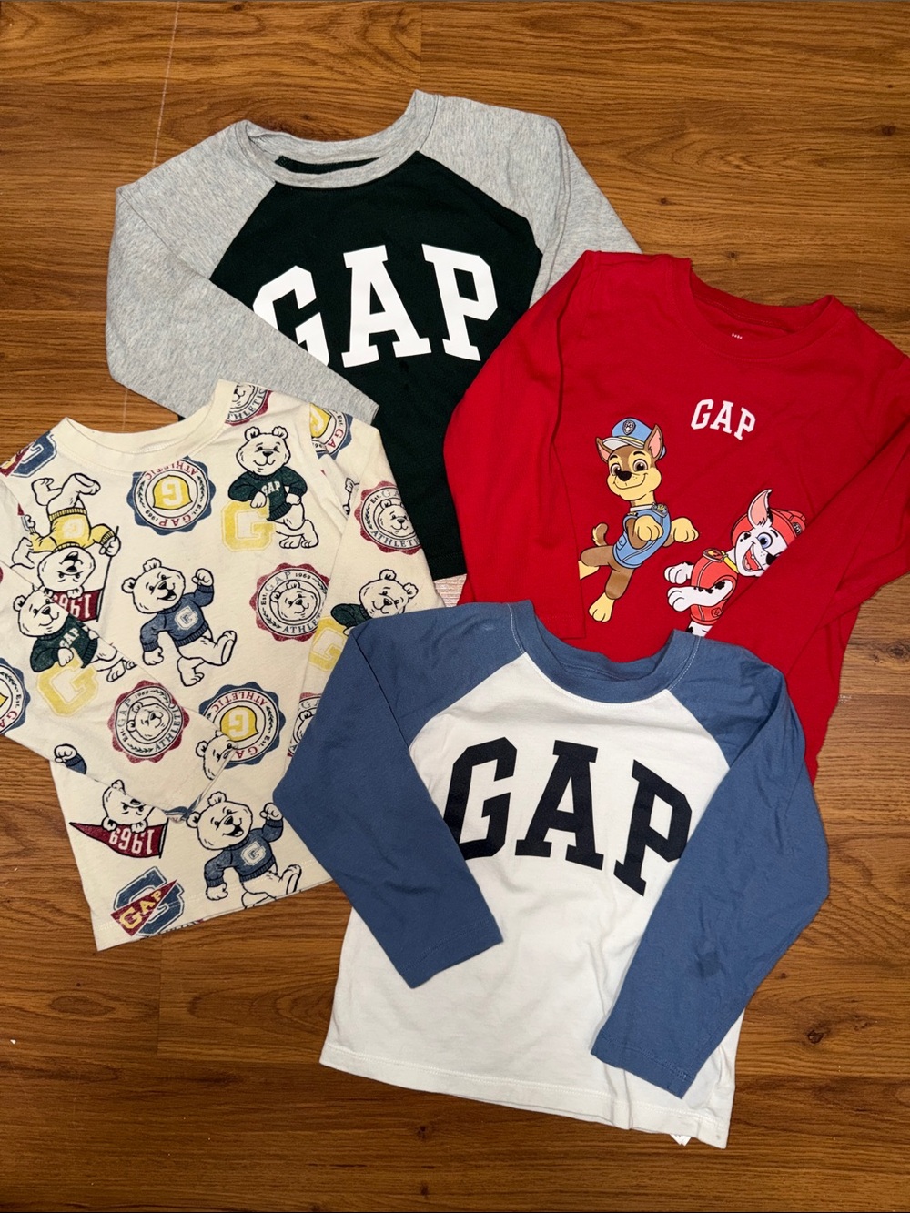 GAP Kids Long-Sleeve Logo & Character Tees - Red, Black, Blue, Cream